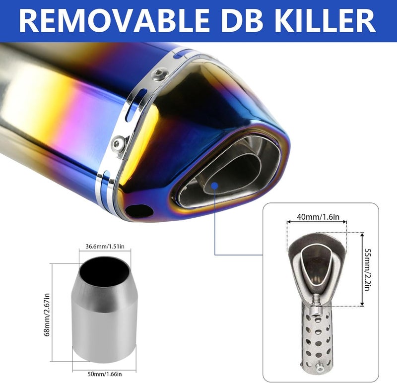 PACEWALKER Motorcycle Slip On Muffler, 1.5-2" Universal Motorcycle Exhaust with Removable DB Killer for Street/Sport Motorcycles and Scooters, Dirt Bike ATV Street Bike 38-51mm Inlet(Grilled Blue) - Image 3